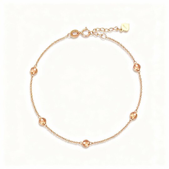 10K Rose Gold Bead Bead Station Chain Bracelet