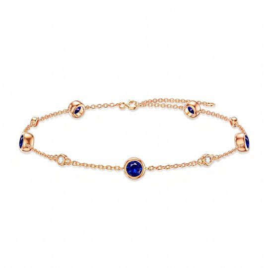 10K Rose Gold Cubic Zirconia Bead Station Chain Bracelet