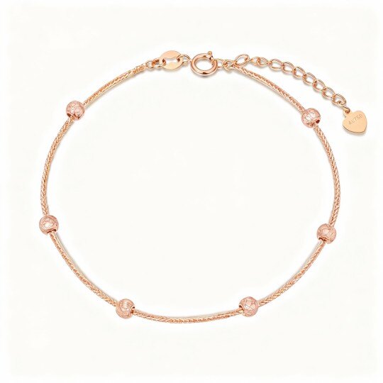 10K Rose Gold Bead Bead Station Chain Bracelet