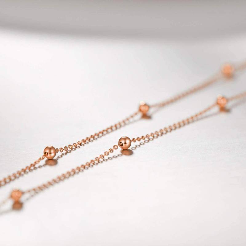 14K Rose Gold Bead Station chain Necklace-2