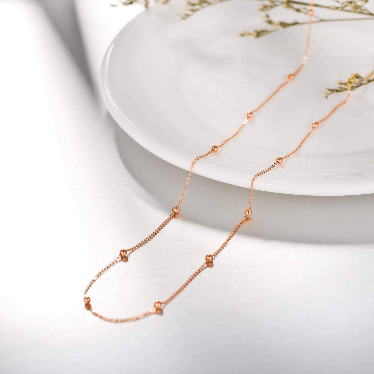 10K Rose Gold Bead Station chain Necklace-3