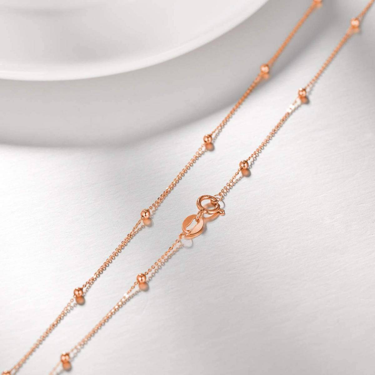 10K Rose Gold Bead Station chain Necklace-4