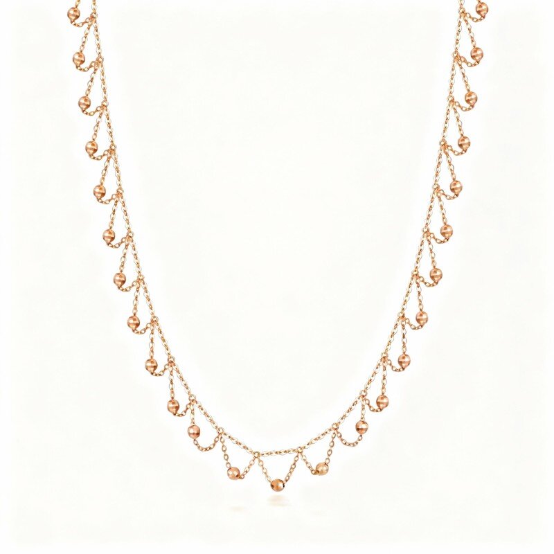 18K Rose Gold Bead Bead Station Necklace-1