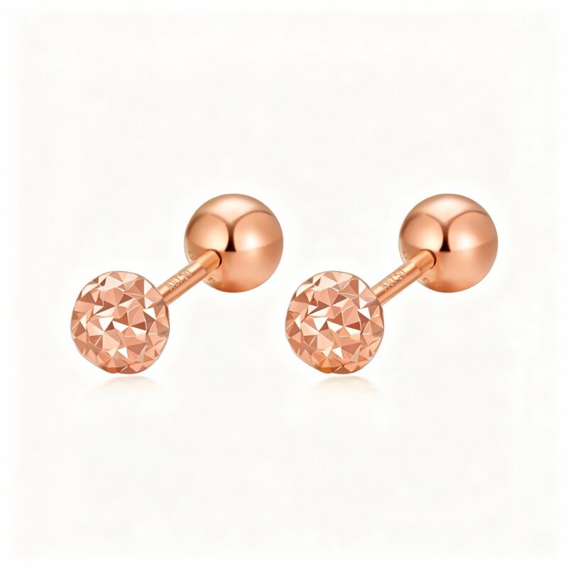 14K Rose Gold Bead Stud Earrings-1