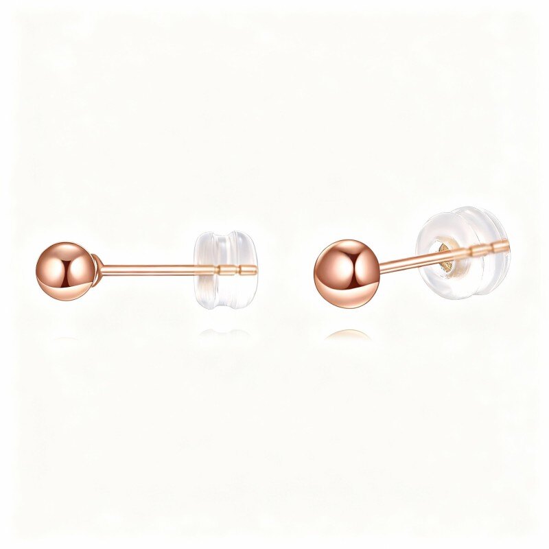 10K Rose Gold Bead Stud Earrings-1