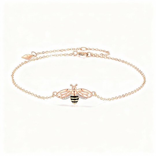 10K Rose Gold Cubic Zirconia Bee Charm Bracelet