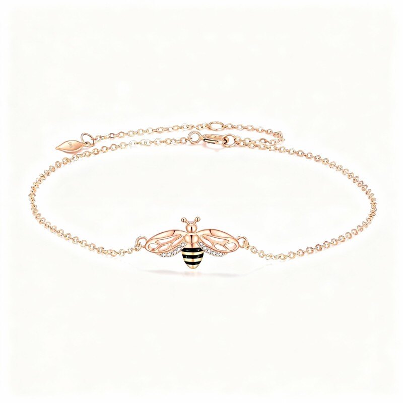 Armband aus 10-karätigem Roségold mit Zirkonia-Bienenanhänger-1