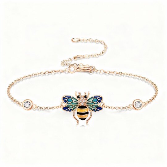 10K Rose Gold Cubic Zirconia Bee Charm Bracelet