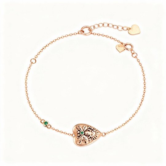 10K Rose Gold Cubic Zirconia Bee & Heart Charm Bracelet
