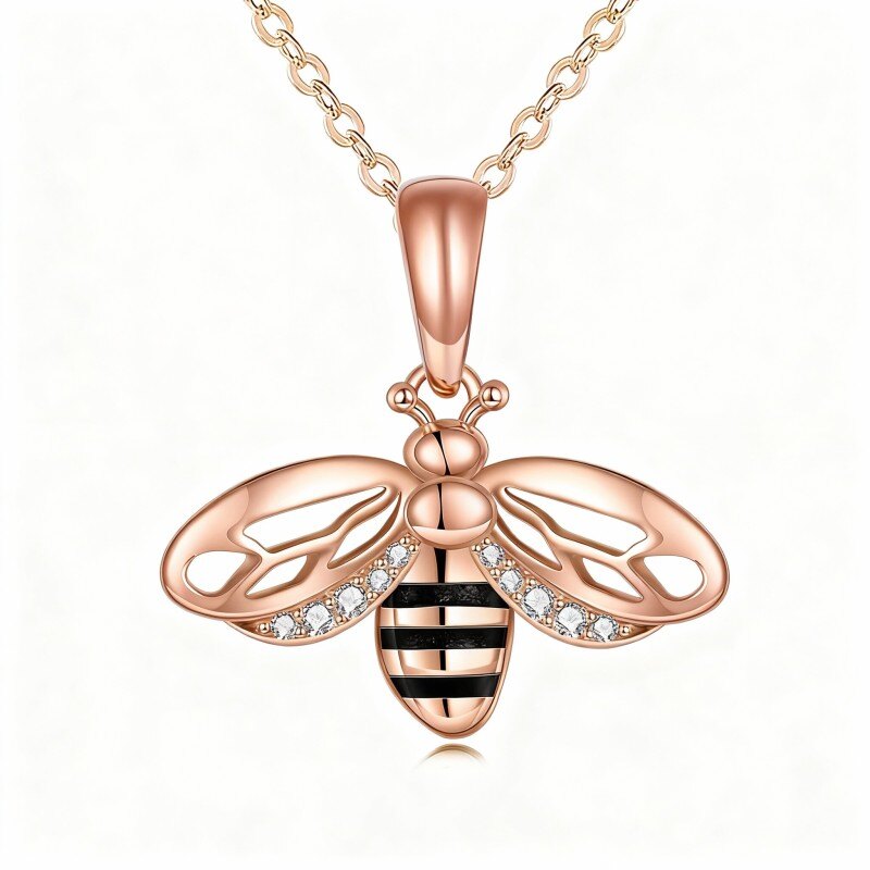10K Rose Gold Cubic Zirconia Bee Pendant Necklace-1