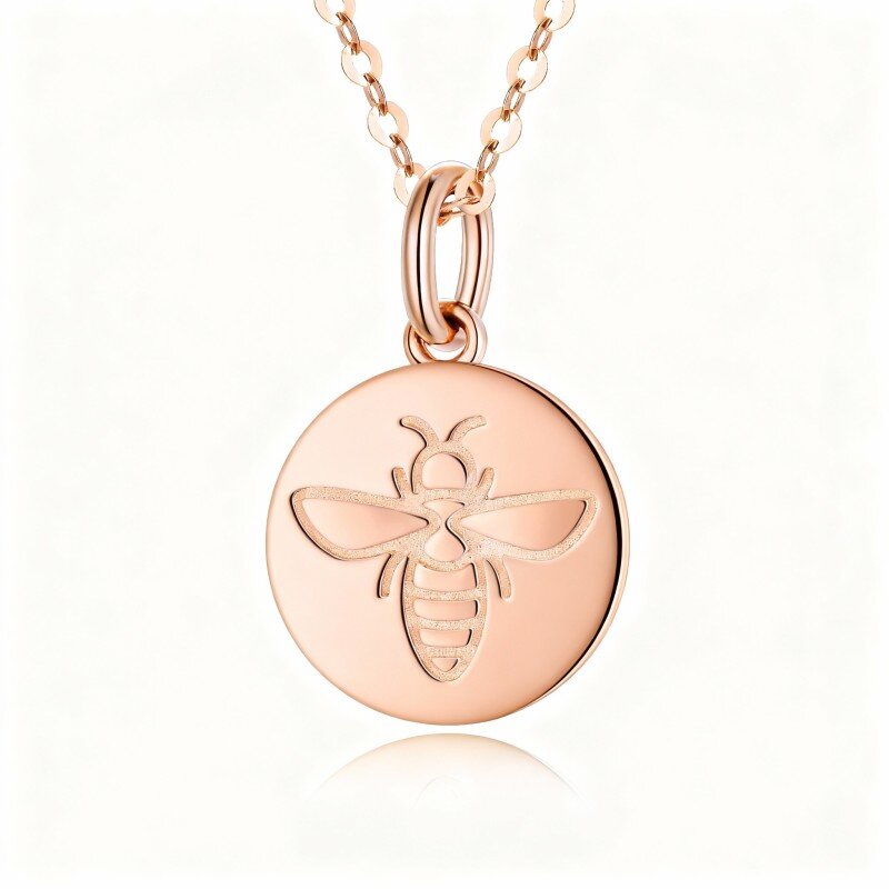 Colar com pendente de abelha e círculo em ouro rosa 14K-1