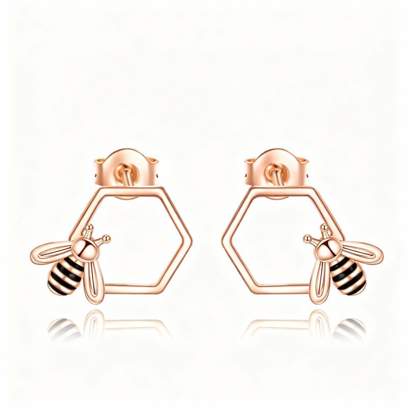 Pendientes de abeja de oro rosa de 18 quilates-1