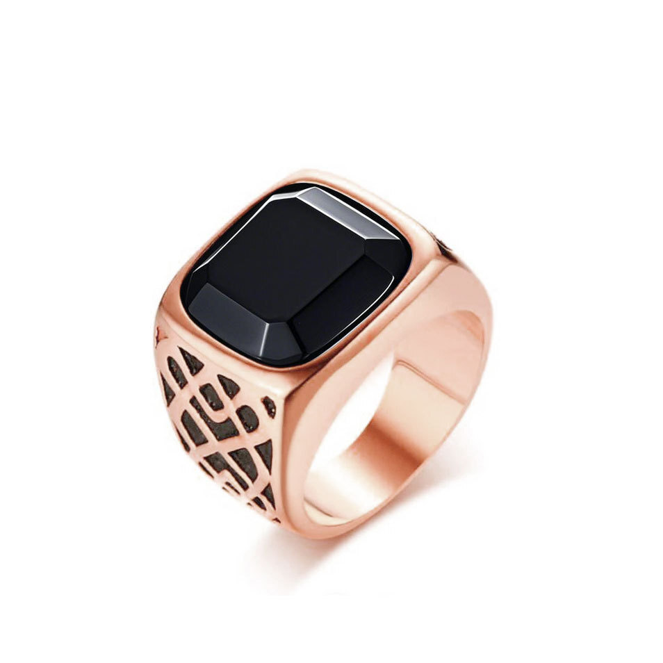 Anillo de ágata negra de oro rosa de 18 quilates para hombre-1