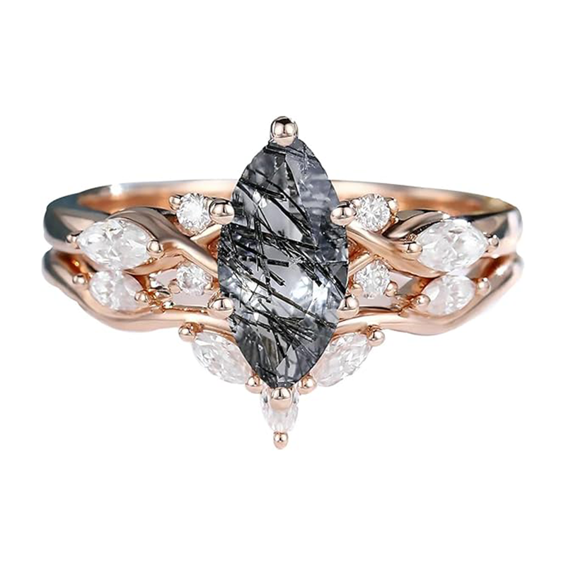 10K Rose Gold Black Rutilated Quartz Ring-1