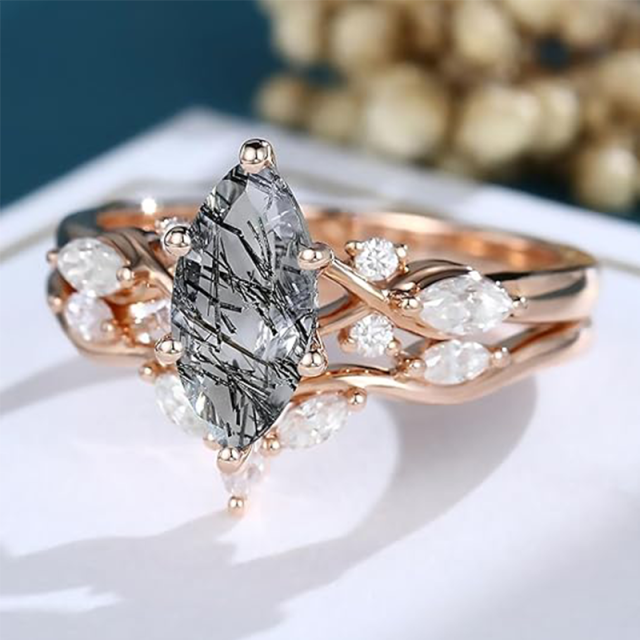 18K Rose Gold Black Rutilated Quartz Ring-3