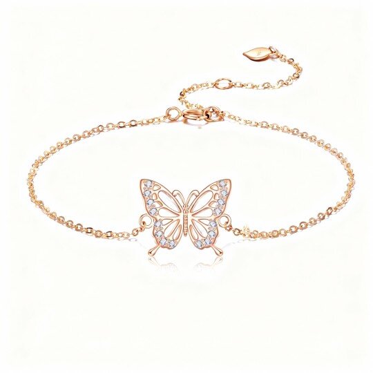 10K Rose Gold Cubic Zirconia Butterfly Charm Bracelet