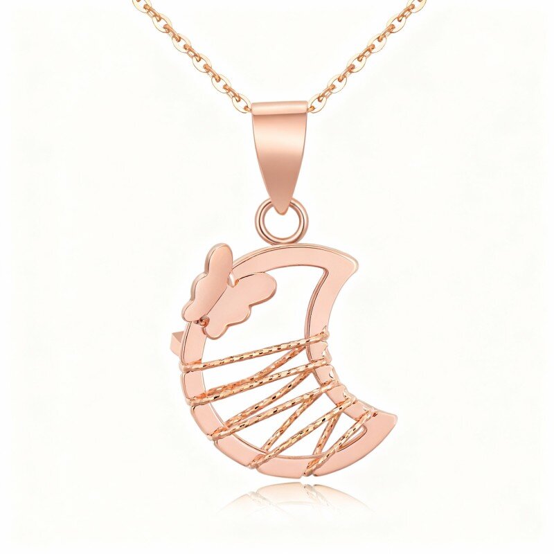 Colar com pendente de borboleta e lua em ouro rosa 18K-1