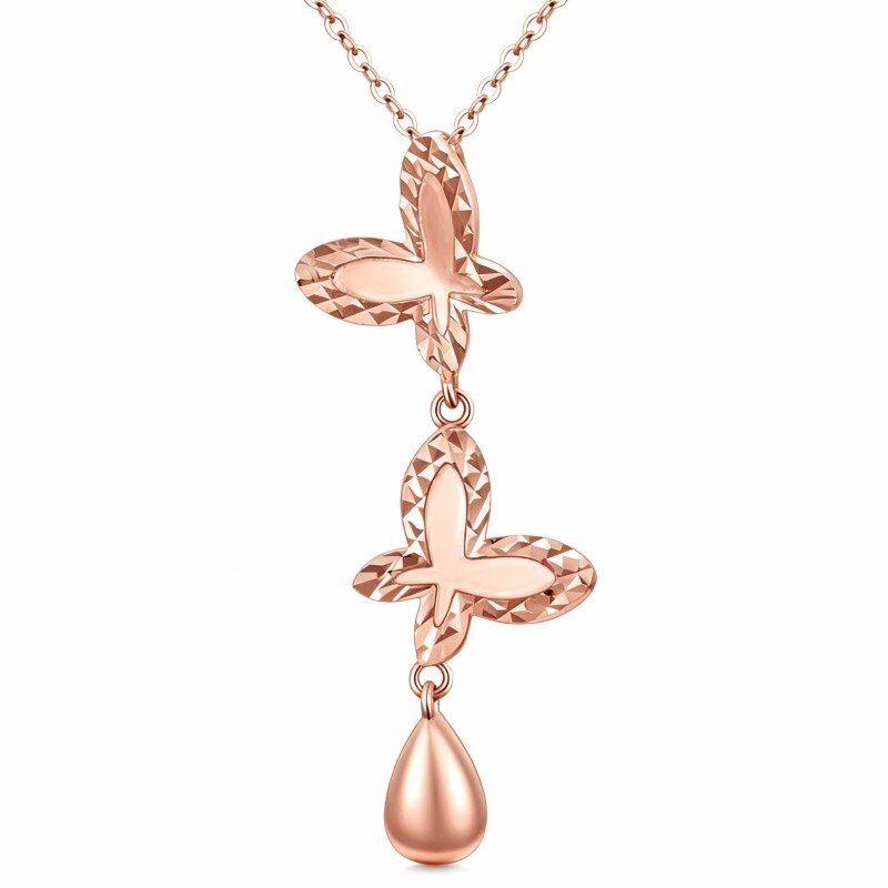 10K Rose Gold Cubic Zirconia Butterfly Non-adjustable Y-Necklace-1
