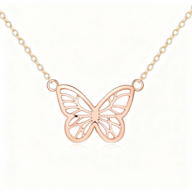 Collar con colgante de mariposa de oro rosa de 18 quilates-1