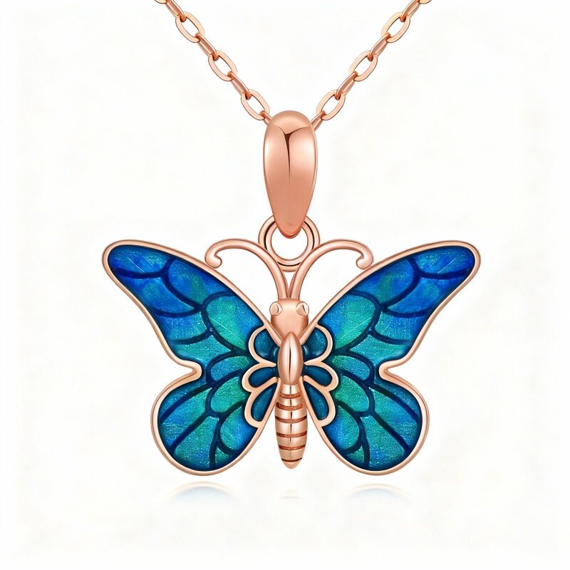 18K Rose Gold Butterfly Pendant Necklace-1
