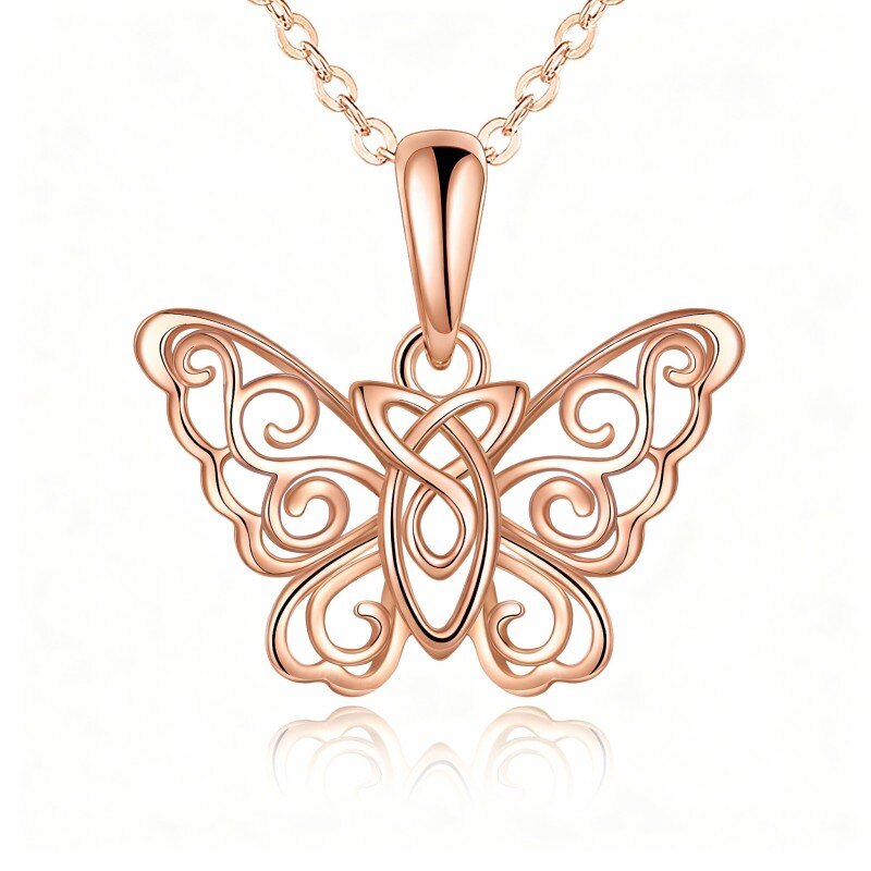 Naszyjnik z wisiorkiem motylkowym z 10-karatowego różowego złota-1