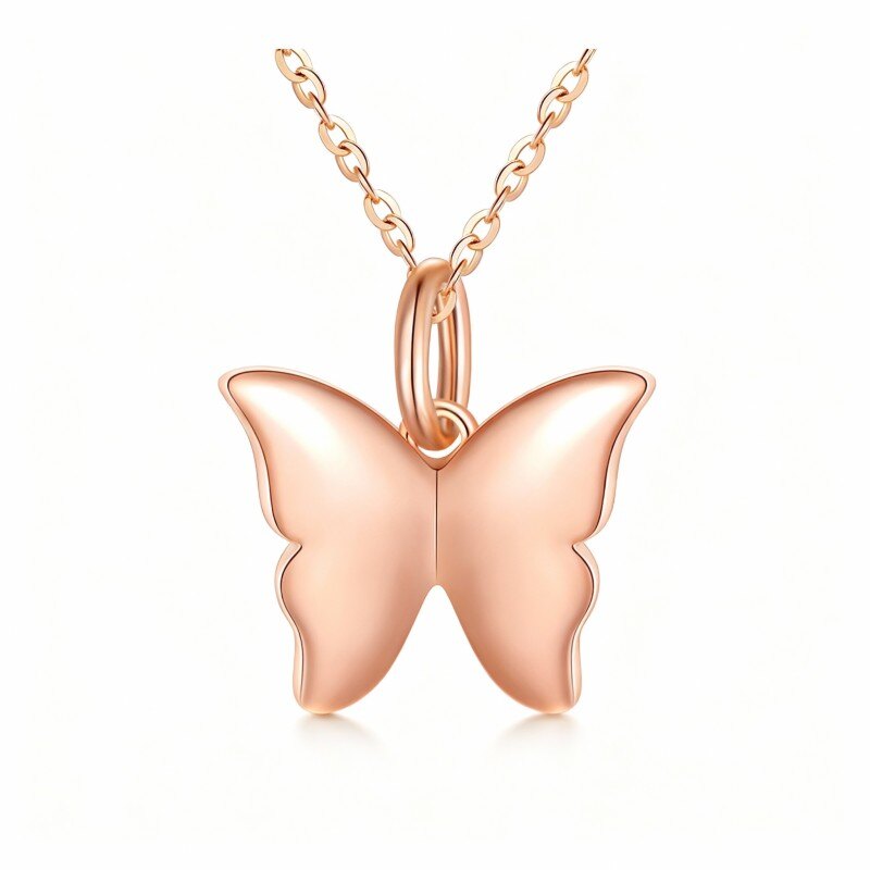 14K Rose Gold Butterfly Pendant Necklace-1