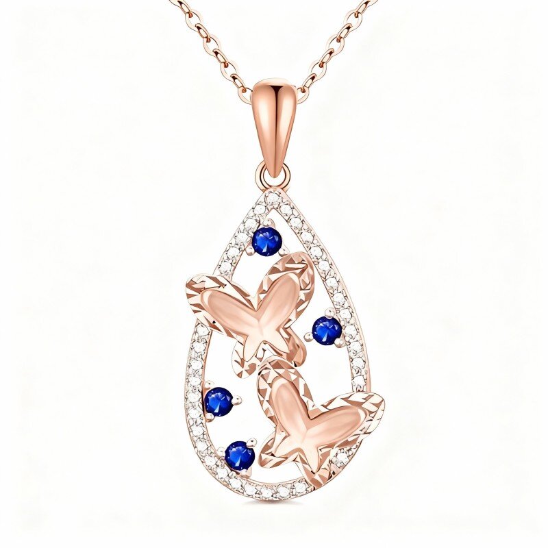 Collar con colgante de mariposa de circonita cúbica en oro rosa de 10 quilates-18