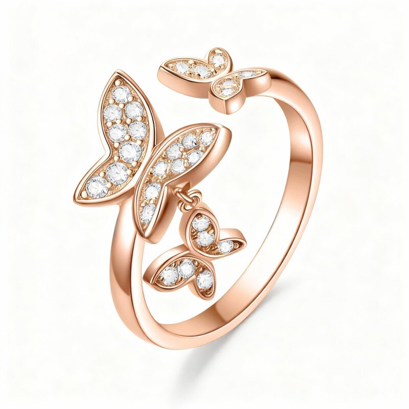 10K Rose Gold Cubic Zirconia Butterfly Ring-1