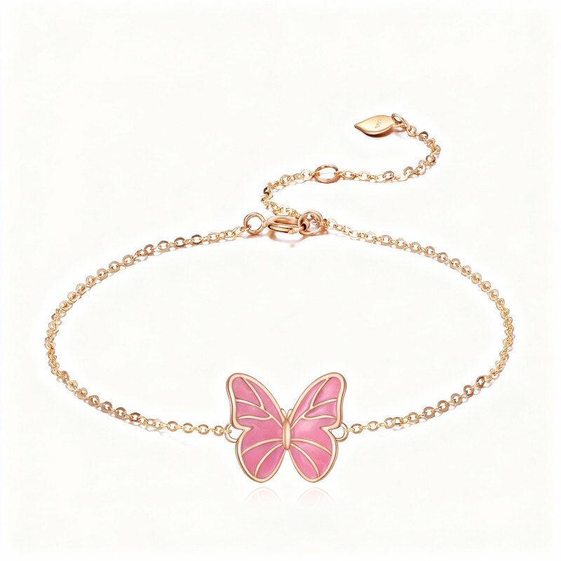 Tobillera de oro rosa de 14 quilates con dije de mariposa de una sola capa-1