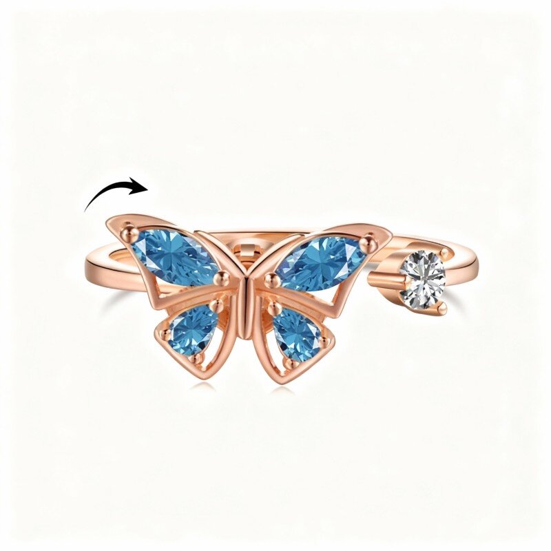 14K Rose Gold Cubic Zirconia Butterfly Spinner Ring-1