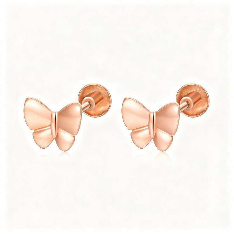 14K Rose Gold Butterfly Stud Earrings-1