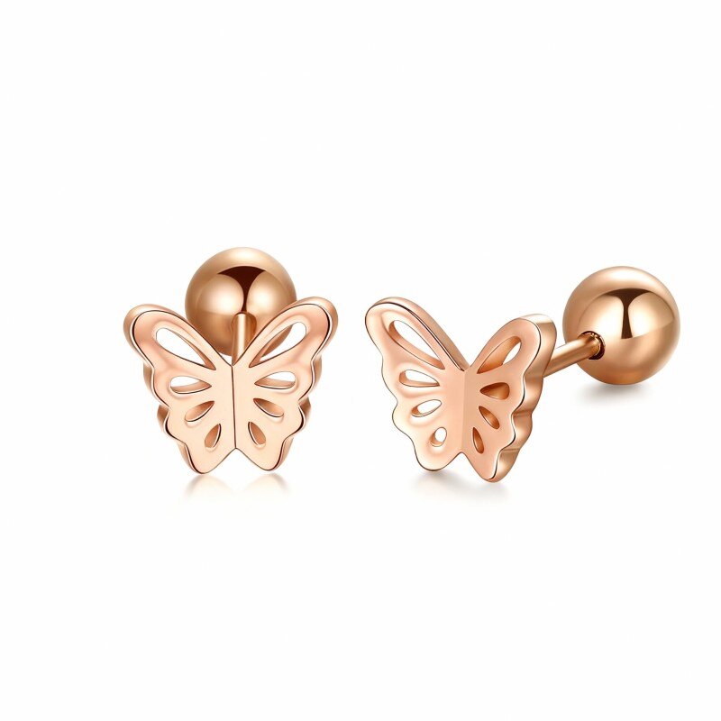 10K Rose Gold Butterfly Stud Earrings-1