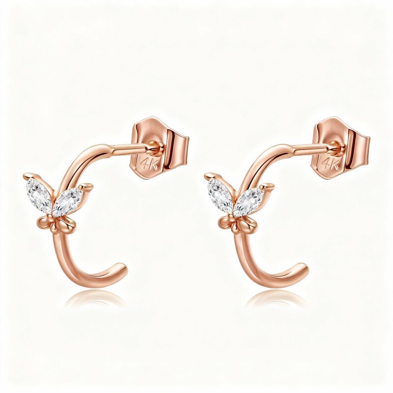 Boucles d'oreilles papillon en or rose 18 carats et zirconiums cubiques-1