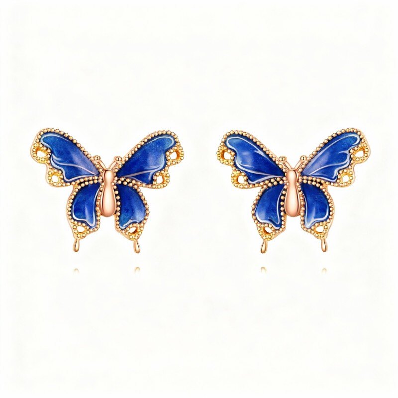 10K Rose Gold Butterfly Stud Earrings-1