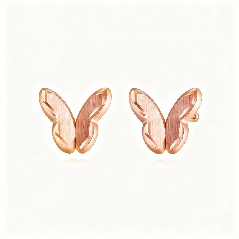 14K Rose Gold Butterfly Stud Earrings-1