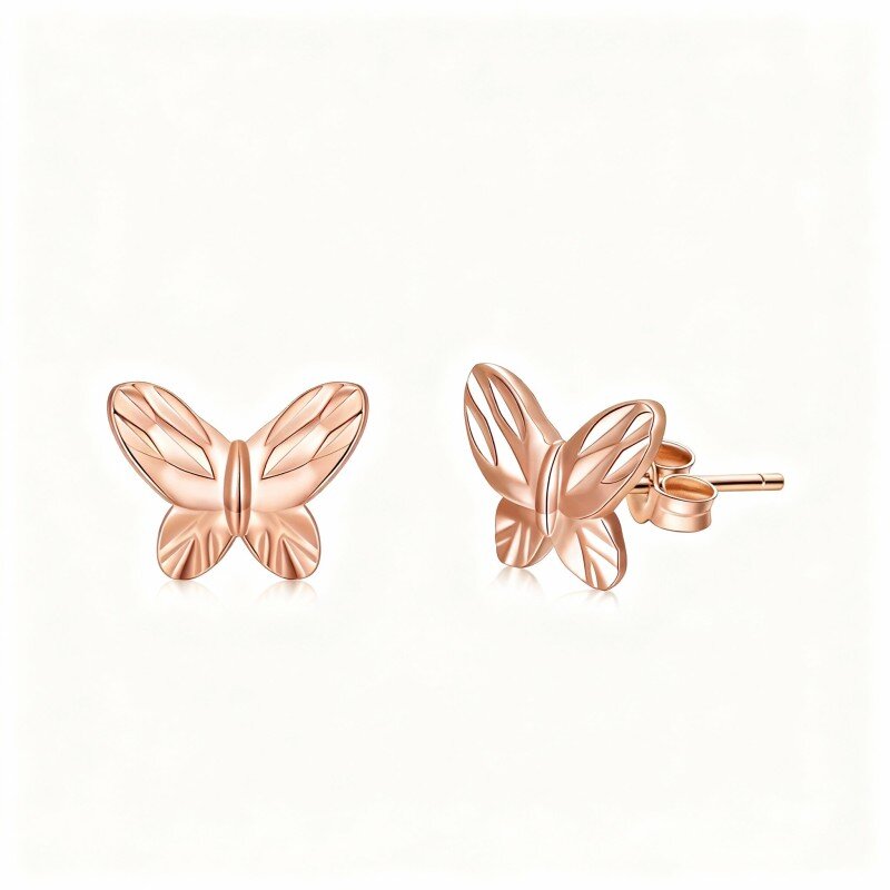 14K Rose Gold Butterfly Stud Earrings-1