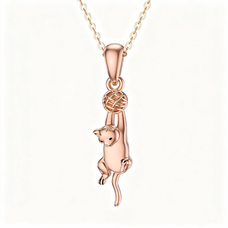 قلادة من الذهب الوردي عيار 10 قيراط على شكل قطة وكرة-1