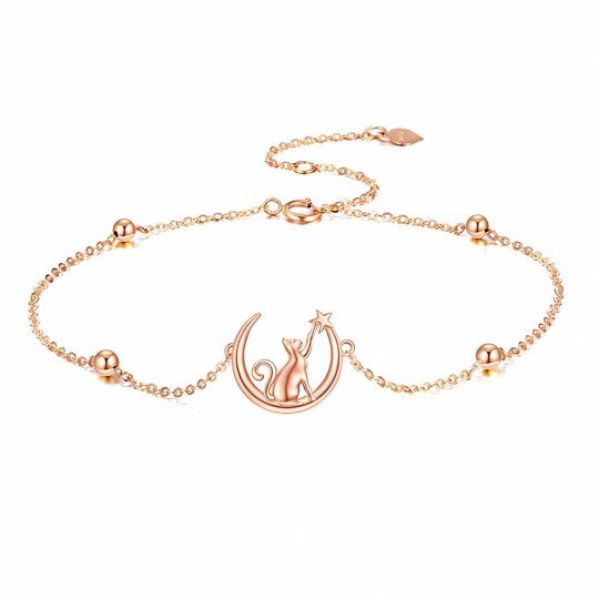 10K Rose Gold Cat & Moon Charm Bracelet
