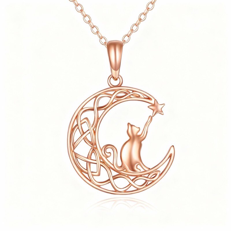 Halskette mit Katzen- und Mondanhänger aus 18-karätigem Roségold-1