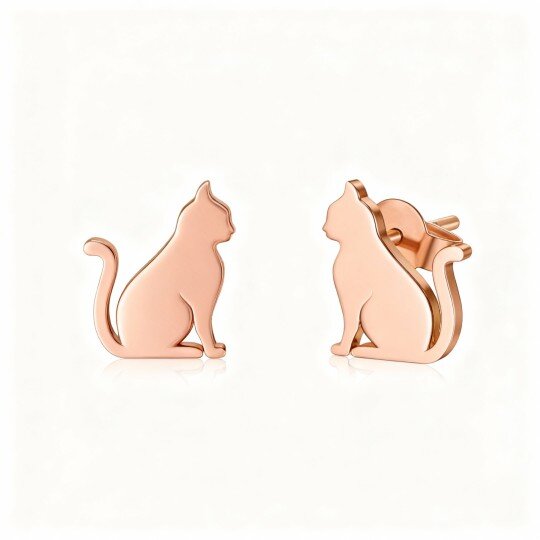 Kolczyki z kotem z 10-karatowego różowego złota