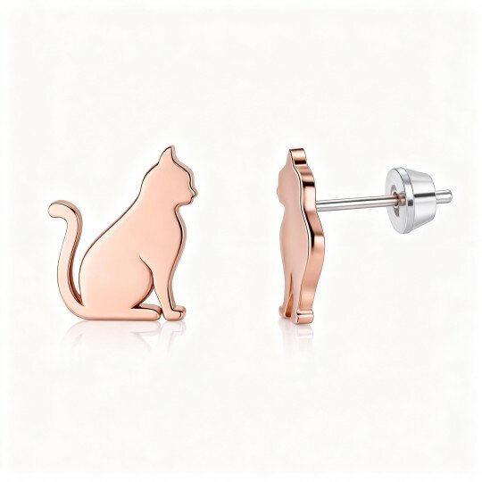10K Rose Gold Cat Stud Earrings