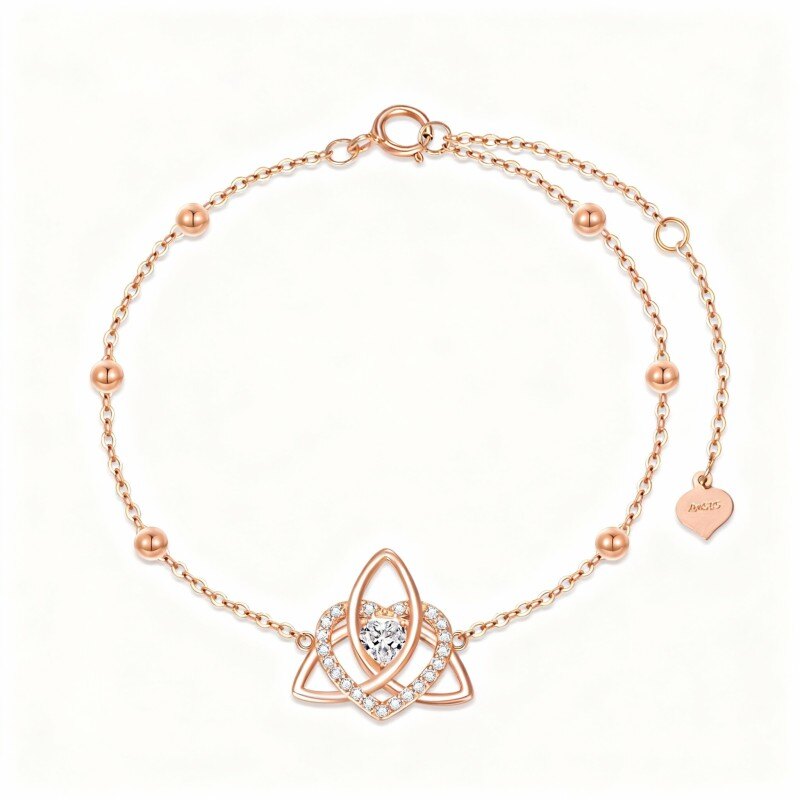 10Kローズゴールド キュービックジルコニア ケルトノットチャームブレスレット-1