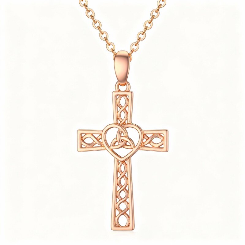 10K Rose Gold Celtic Knot & Cross Pendant Necklace-1