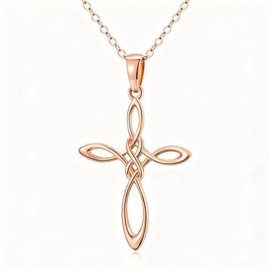Halskette aus keltischem Knoten- und Kreuzanhänger aus 10-karätigem Roségold