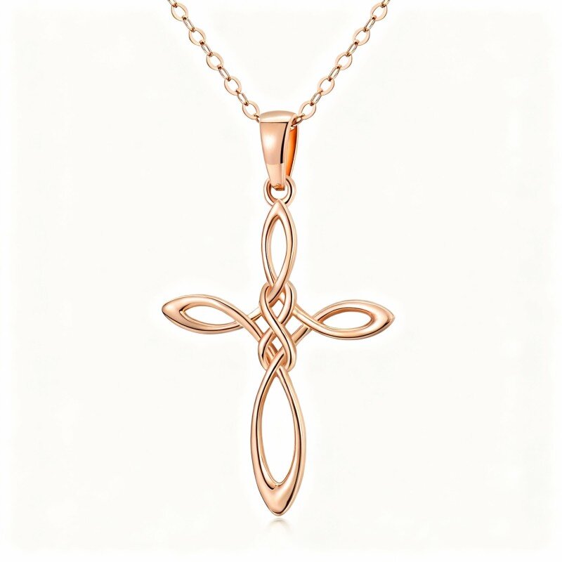 قلادة من الذهب الوردي عيار 18 قيراطًا مزينة بعقدة سلتيك وصليب-1