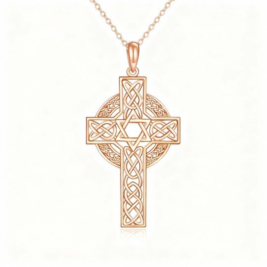 Halskette aus 10-karätigem Roségold mit keltischem Knoten, Kreuz und Davidstern