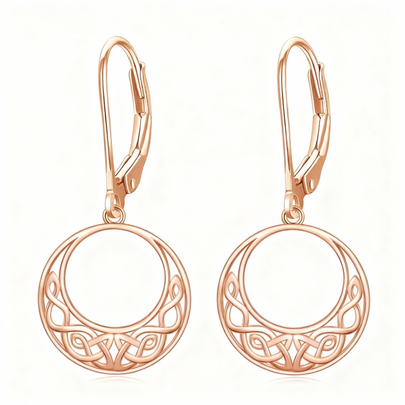 Pendientes colgantes de nudo celta en oro rosa de 18 quilates-1