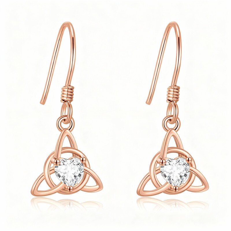 Ohrhänger aus 18-karätigem Roségold mit Zirkonia im keltischen Knoten-Design-1