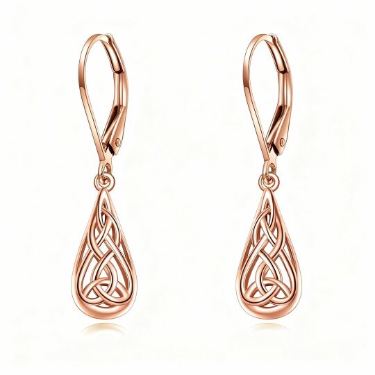 10K Rose Gold Celtic Knot & Drop Shape Drop Earrings