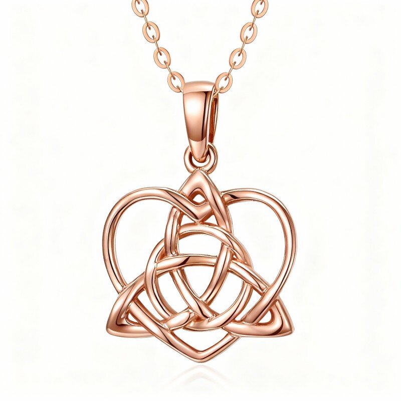 18K Rose Gold Celtic Knot & Heart Pendant Necklace-1